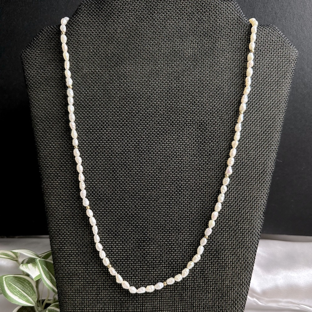Vintage 14k Gold Authentic Rice Pearl Strand & 14k Spacers Estate Necklace